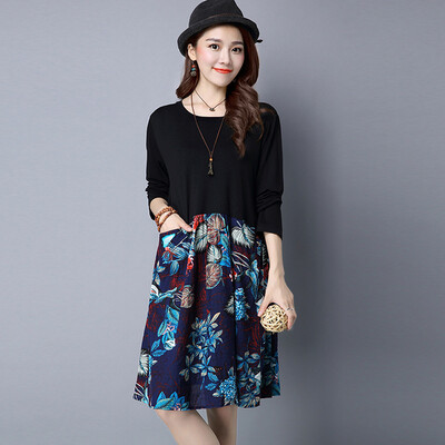 

2 Colors -XXL Plus Size Autumn Dress 2016 New Arrival Fashion Chinese Style Pockets Elegant Cheap Women Dresses