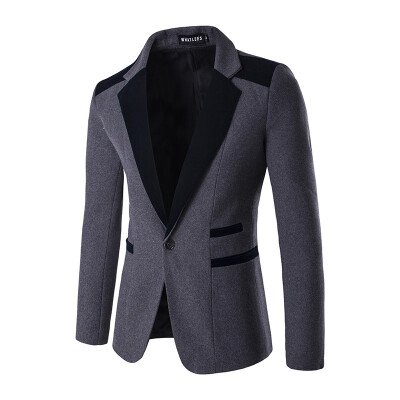 

Men Stitching Color Woolen Suit Jacket One Button Blazer Coat