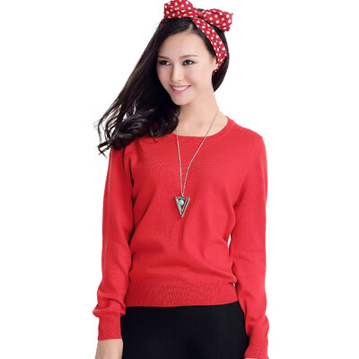 

MAZOE simple multi-color short section round collar wild knit bottom sweater M3028 red