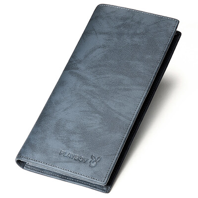 

Playboy playboy men&39s wallet long section first layer cowhide retro leisure fashion vertical section multifunctional trend wallet PAA5611-6L blue