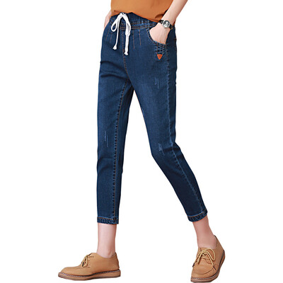 

City Plus CITYPLUS Artist Fan Sen Department of elastic nine points pants loose waist loose feet Harlan jeans women CWKN171153 blue