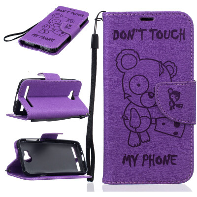 

Purple Bear Embossed PU Leather Wallet Case Classic Flip Cover with Stand Function and Credit Card Slot for HUAWEI Y3 II