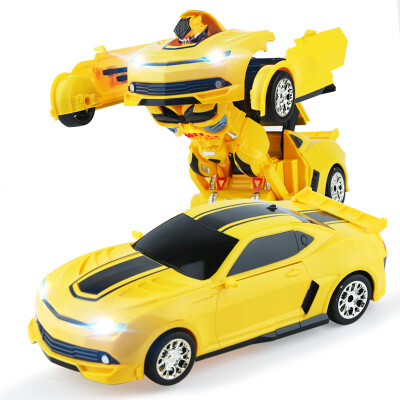 

Dimei remote control car Hornets deformation robot model one key display function with light music rechargeable boy children toy car 9003A yellow