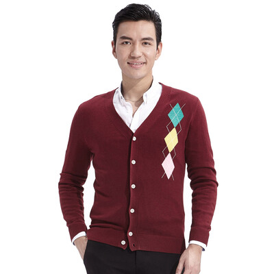 

Aston Knitwear Men's Cardigan Colorful Long Sleeve Slim V-Neck Sweater Neck Red 175 / L A4090060