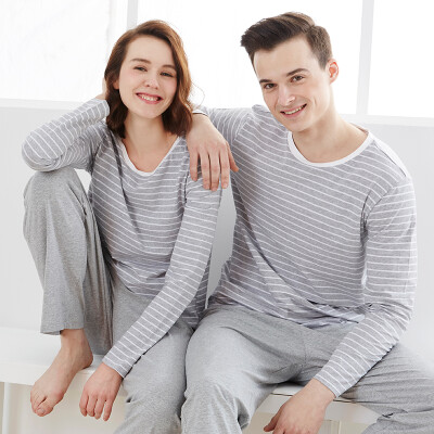 

Small nurse pajamas home service men&women cotton round neck stripes couple pajamas home service suit XXT006 comfortable breathable female - gray strip L 170100