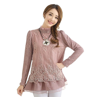 

Fubixi FUBIXIAN Korean loose chiffon shirt lace big yards primer shirt female D7520 pink