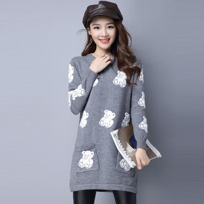 

A long morning 2017 Korean version of the women&39s simple Slim was thin round collar wild base coat long long-sleeved knit dress autumn S64U0014 gray uniform