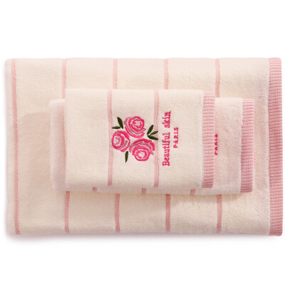 

Sanli cotton embroidery rose fragrance scarf towel bath towel gift box three sets of rice white