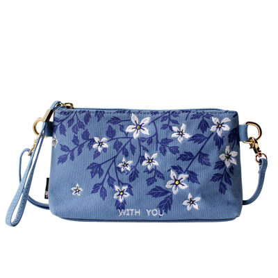 

Flower princess withyou embroidery printing art Messenger bag single shoulder canvas bag 1606SX007 blue