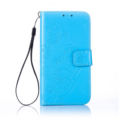 

Blue Flower Design PU Leather Flip Cover Wallet Card Holder Case for HUAWEI Y625