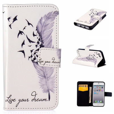 

Plumes Design PU Leather Flip Cover Wallet Card Holder Case for IPHONE 5S/5SE