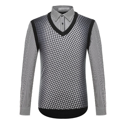 

Shidun Men Business Fashion Тысяча Птиц Серые Две длинные рукава рубашки Черный 185 / XXL A14416230