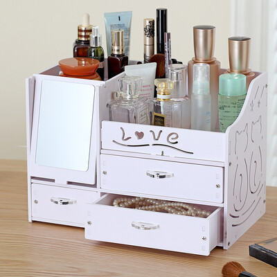 

Jingdong Supermarket Yi Cai years of storage box three pumping cosmetics finishing box jewelry storage box with a mirror YCG3007