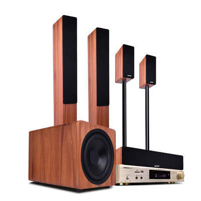 

Double Connaught SA6303 Home Theater 51 Set Sound Combination Household Amplifier KTV Parlor TV Speaker 51 Home Theater Six sets with 2 wireless microphones Wood grain color