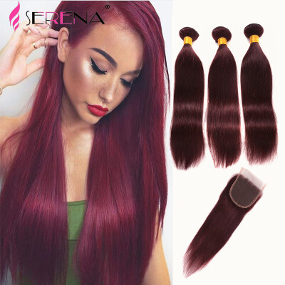 

HOT!!!7A Malaysian Straight Hair With Closure 99j 3 Bundles Red Human Hair Bundles Red Burgundy Weave Lace Closure With Boundles