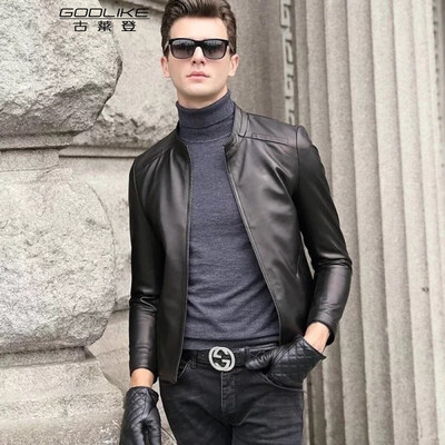 

Mens leather jacket long sleeve autumn witer clothing genuine sheepskin motocycle coat real leather the newest simple style