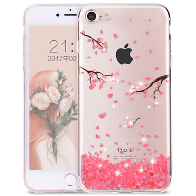 

Pizza Apple iphone7plus mobile phone shell 7Plus creative transparent silicone drop set with lanyard hole diamond cherry tree 55 inches