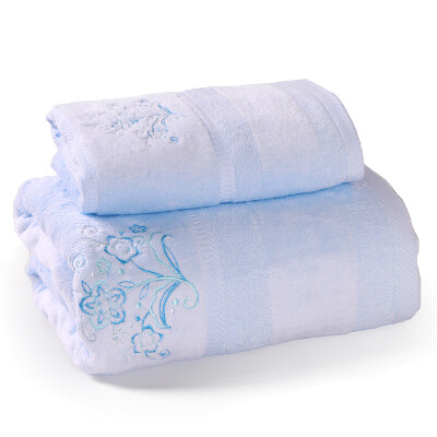 

Montagut Towel Home Textiles Pure Cotton Cutter High and Low Hair Embroidery 1 Face Towel 1 Bath Towel Set Soft Suction Blue 100g / 380g 34 * 75/70 * 140cm