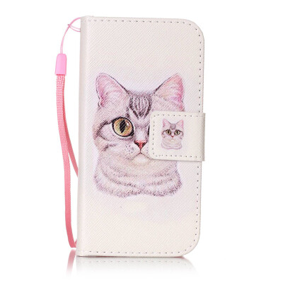 

Short Hair Cat Design PU Leather Flip Cover Wallet Card Holder Case for Apple iPhone SE