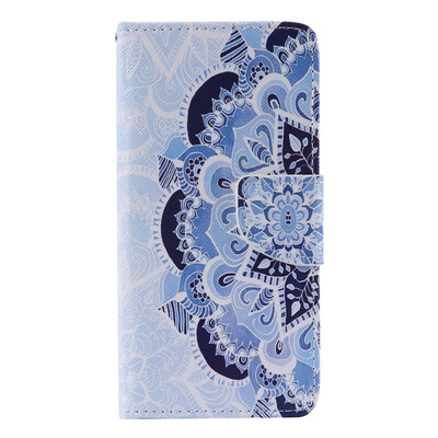 

Blue Flower Design PU Leather Flip Cover Wallet Card Holder Case for LG G5