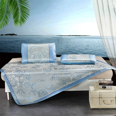 

Yingxin bedding textile double jacquard ice silk seats folding summer cool mat three-piece suit 15 meters bed Peony purple