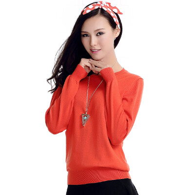 

MAZOE simple multi - color short paragraph round neck collar knitted bottom sweater M3028 orange XL