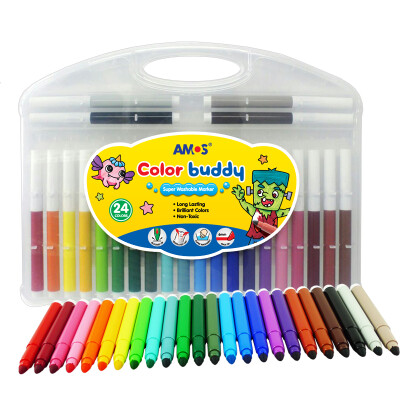 

AMOS Korea imported rotary can be washed crayons / pastels / watercolor triple children's painting tools 12 color thick rod plastic box