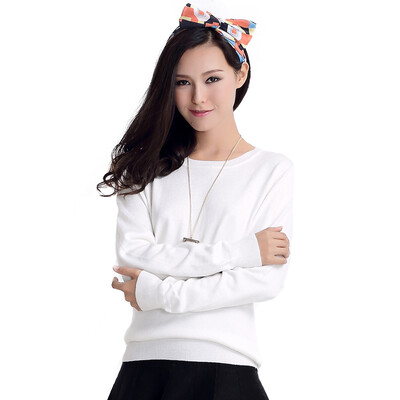 

MAZOE simple multi-color short round neck collar knitted baskets sweater M3028 white XXL