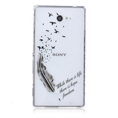 

Feathers&birds Pattern Soft Thin TPU Rubber Silicone Gel Case Cover for SONY Xperia M2