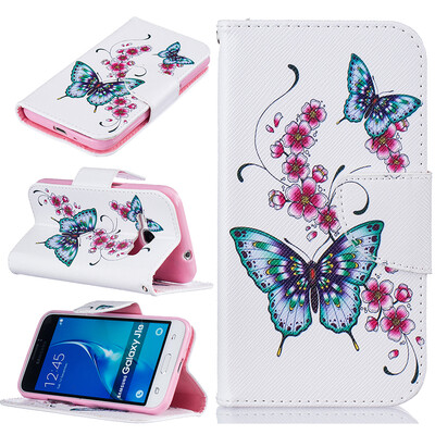 

Peach butterfly Design PU Leather Flip Cover Wallet Card Holder Case for SAMSUNG Galaxy J1 2016J120F
