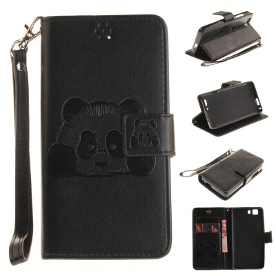 

Black Panda Style Embossing Classic Flip Cover with Stand Function and Credit Card Slot for Dooge X5