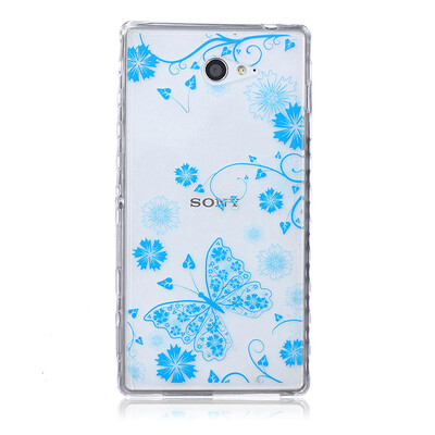 

Blue butterfly Pattern Soft Thin TPU Rubber Silicone Gel Case Cover for SONY Xperia M2