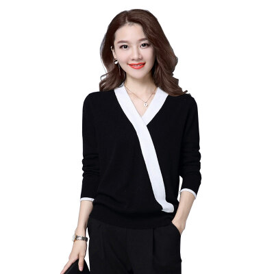 

Fu Bixian FUBIXIAN sweater Slim bottoming shirt Korean version of the sweater hit color shirt women D6176 black M