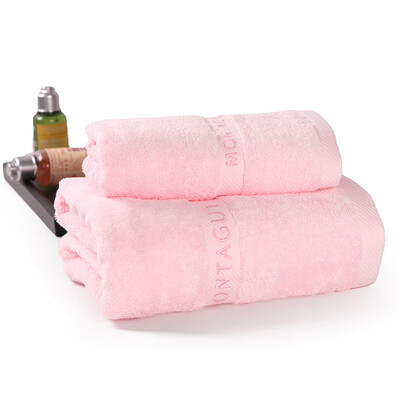 

Montagut Montagut towel home textiles cotton lap color plain embroidery word 1 a towel 1 bath towel suit soft water pink 100g 343g 34 75cm 70 140cm