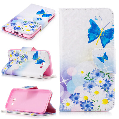 

Blue Butterfly Design PU Leather Flip Cover Wallet Card Holder Case for Samsung Galaxy J3 2017