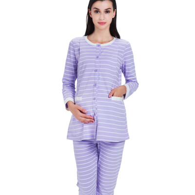 

Aibo month suit suit set maternity maternity clothes home service pajamas feeding pants stripes side open breast feeding M304 pink M