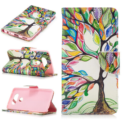 

Colorful tree Design PU Leather Flip Cover Wallet Card Holder Case for LG V20