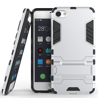 

Silver Slim Robot Armor Kickstand Shockproof Hard Rugged Rubber Back Case For MEIZU U10