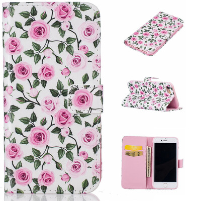 

Green leaf&flower Design PU Leather Flip Cover Wallet Card Holder Case for IPHONE 7 47 inch