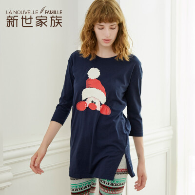 

Miyuki family pajamas women cotton cartoon home service XB57034 dark blue