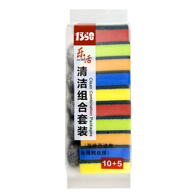 

【Jingdong Supermarket】 1350 Lok kitchen cleaning kit 15 sets (sponge scouring pad * 10 + steel ball * 5) XR-107020