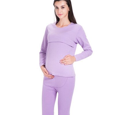 

Aibo paternity clothing pregnant women breast feeding autumn pants suit pregnant women pajamas home service on the open feeding milk M306 purple