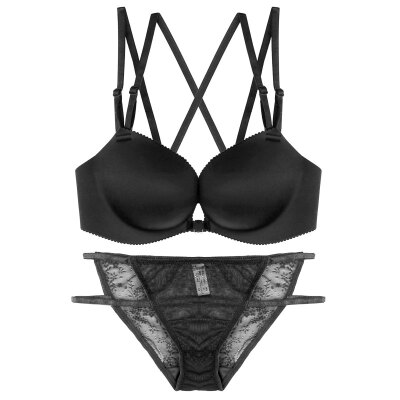 

Sexy bralette and transparent brief back front closure no trace gather wireless bra underwear sutian set female hollow back girl