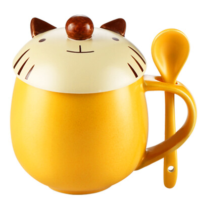 

Jingdong Supermarket Beisi Si Meng series of creative cartoon color ceramic mugs with a lid with a spoon kitten