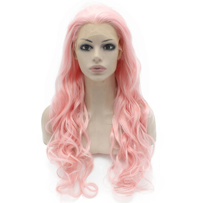 

Iwona Synthetic Hair Lace Front Long Wavy Pink Wig