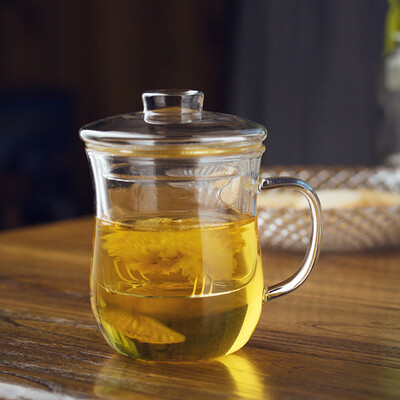 

Jieya Jie glass cup with filter tea bubble tea cup 300ml heat-resistant glass flower tea cup with three cups YGE-6801