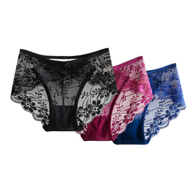 

Beautiful&elegant 3 ladies underwear no trace of light sexy sexy hollow lace comfortable cotton crotch underwear female black purple dark blue  code