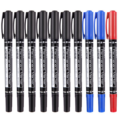 

Deli small double-headed multi-purpose oil marker pen set 10 box 7 black 2 blue 1 red 33200