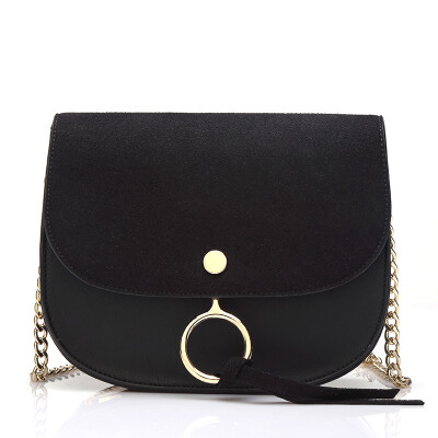 

Langsha LangSha ladies shoulder bag lady chain Messenger bag wild scrub retro ring small bag L1294-1B black