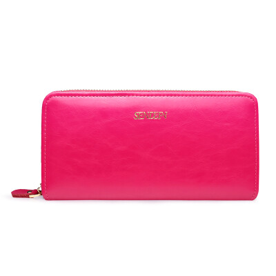 

SENDEFN) ladies wallet big long section retro leather zipper buckle buckle card package Europe and the United States tide hand bag 8052 rose red